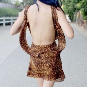 NWT UNIF Christy Drape Open Back Dress in Leopard